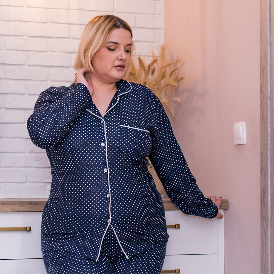 Γυναικεία Πυτζάμα με Κουμπιά Πουά Plus Size